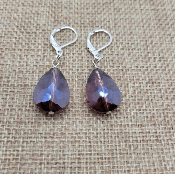 Elegant Silver and Brown Teardrop Earrings - Picture 2 of 5
